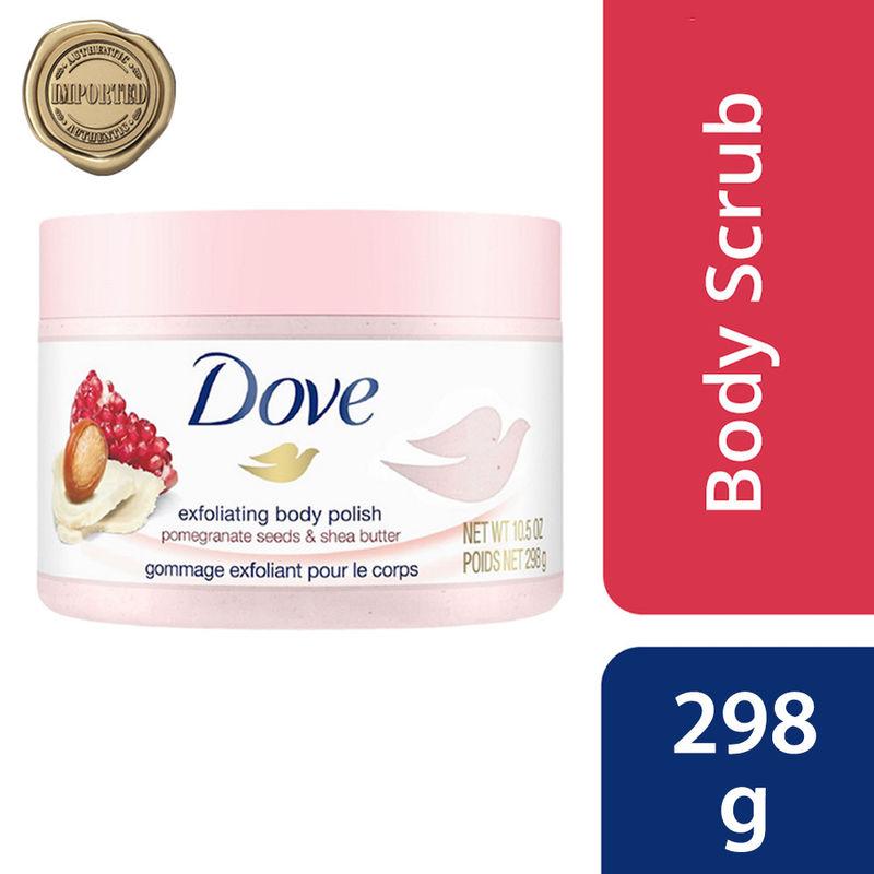 dove exfoliating body polish scrub with pomegranate seeds and shea butter