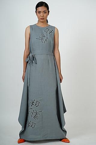 dove grey embroidered midi dress