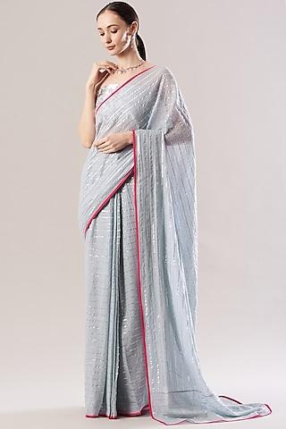 dove grey pre-pleated saree set