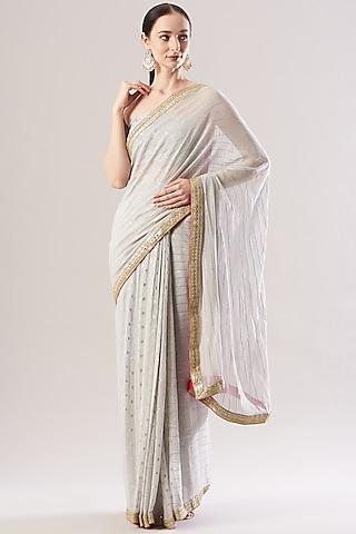 dove grey printed pre-pleated saree set