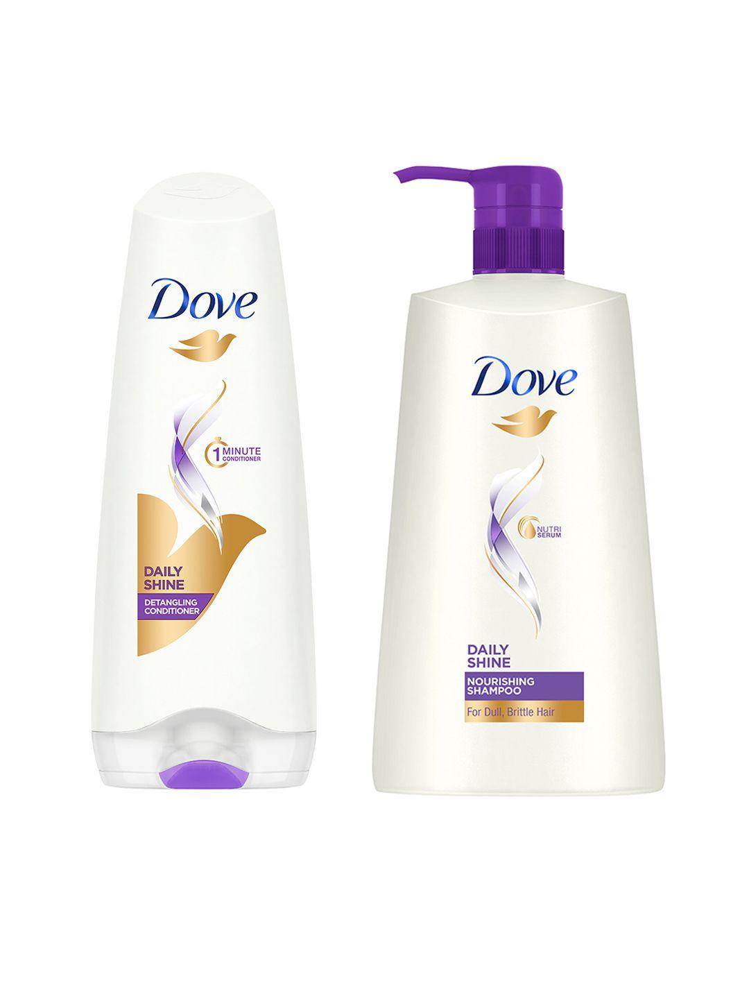 dove set of daily shine shampoo 650ml & conditioner for smooth & shiny hair 175ml