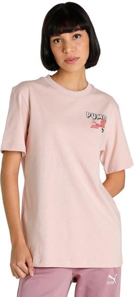 downtown relaxed graphic tee women printed crew neck cotton blend pink t-shirt