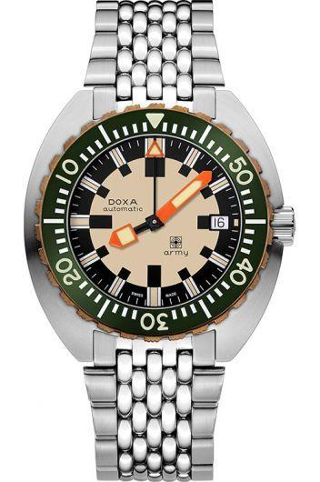 doxa doxa army beige dial automatic watch with steel bracelet for men - 785.60.031.10