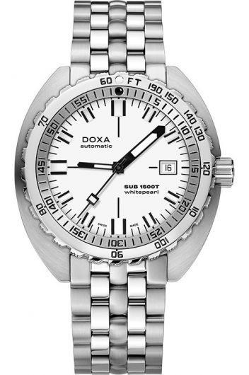 doxa sub 1500t white dial automatic watch with steel bracelet for men - 883.10.011.10