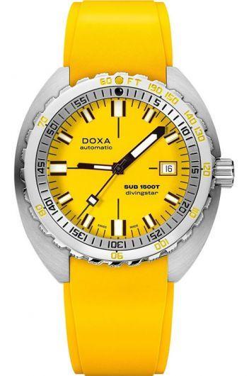 doxa sub 1500t yellow dial automatic watch with rubber strap for men - 883.10.361.31