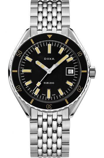 doxa sub 200 black dial automatic watch with steel bracelet for men - 799.10.101.10