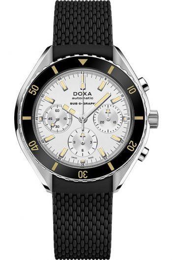 doxa sub 200 c-graph silver dial automatic watch with rubber strap for men - 798.10.021.20