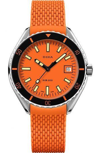 doxa sub 200 orange dial automatic watch with rubber strap for men - 799.10.351.21