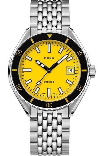 doxa sub 200 yellow dial automatic watch with steel bracelet for men - 799.10.361.10