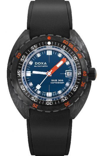 doxa sub 300 carbon blue dial automatic watch with rubber strap for men - 822.70.201.20