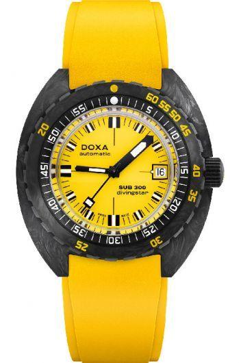 doxa sub 300 carbon yellow dial automatic watch with rubber strap for men - 822.70.361.31