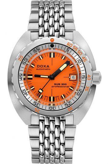 doxa sub 300 orange dial automatic watch with steel bracelet for men - 821.10.351.10