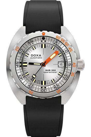 doxa sub 300 silver dial automatic watch with rubber strap for men - 821.10.021.20