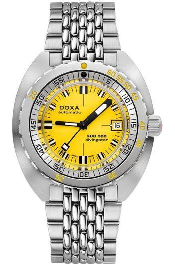 doxa sub 300 yellow dial automatic watch with steel bracelet for men - 821.10.361.10