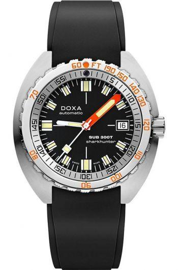 doxa sub 300t black dial automatic watch with rubber strap for men - 840.10.101.20