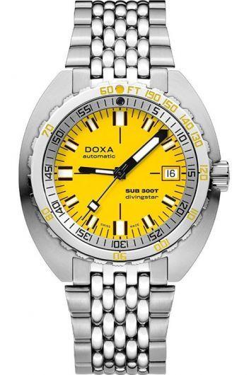 doxa sub 300t yellow dial automatic watch with steel bracelet for men - 840.10.361.10