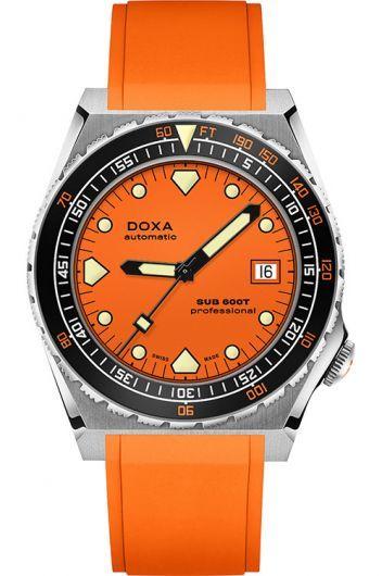 doxa sub 600t orange dial automatic watch with rubber strap for men - 861.10.351.21
