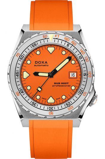 doxa sub 600t orange dial automatic watch with rubber strap for men - 862.10.351.21