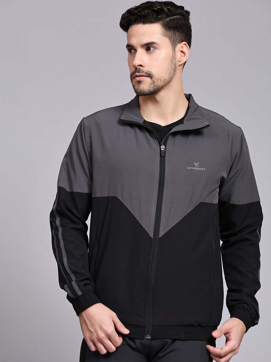 dpassion men black colourblocked lightweight crop outdoor sporty jacket