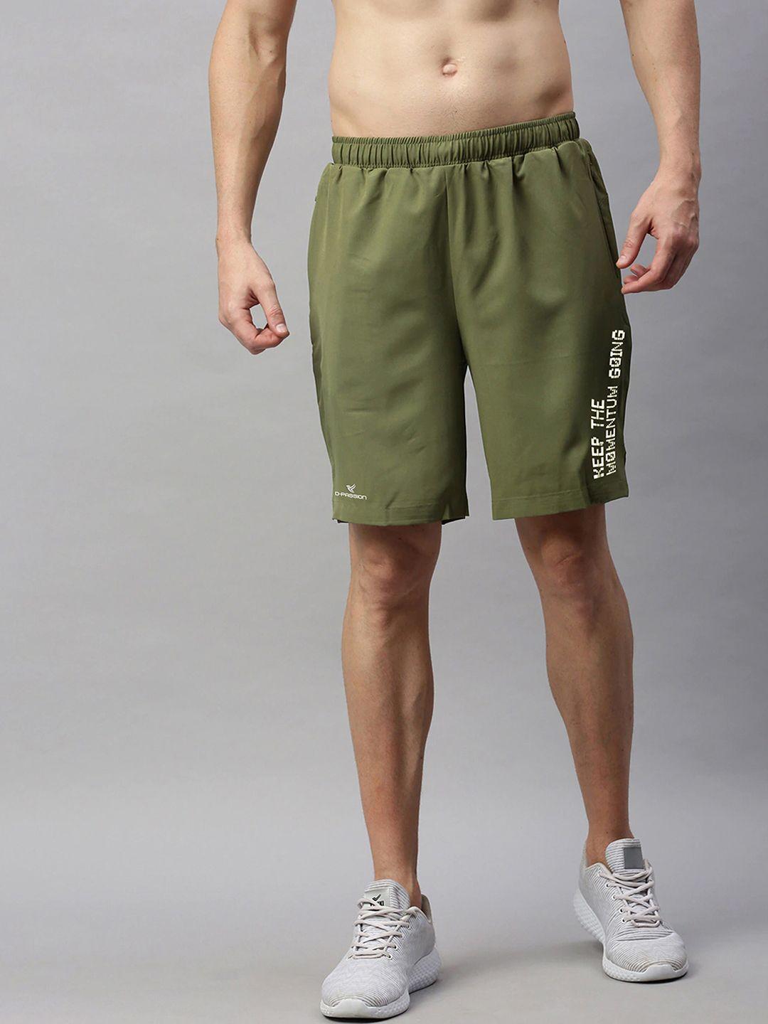 dpassion men olive green solid training or gym sports shorts