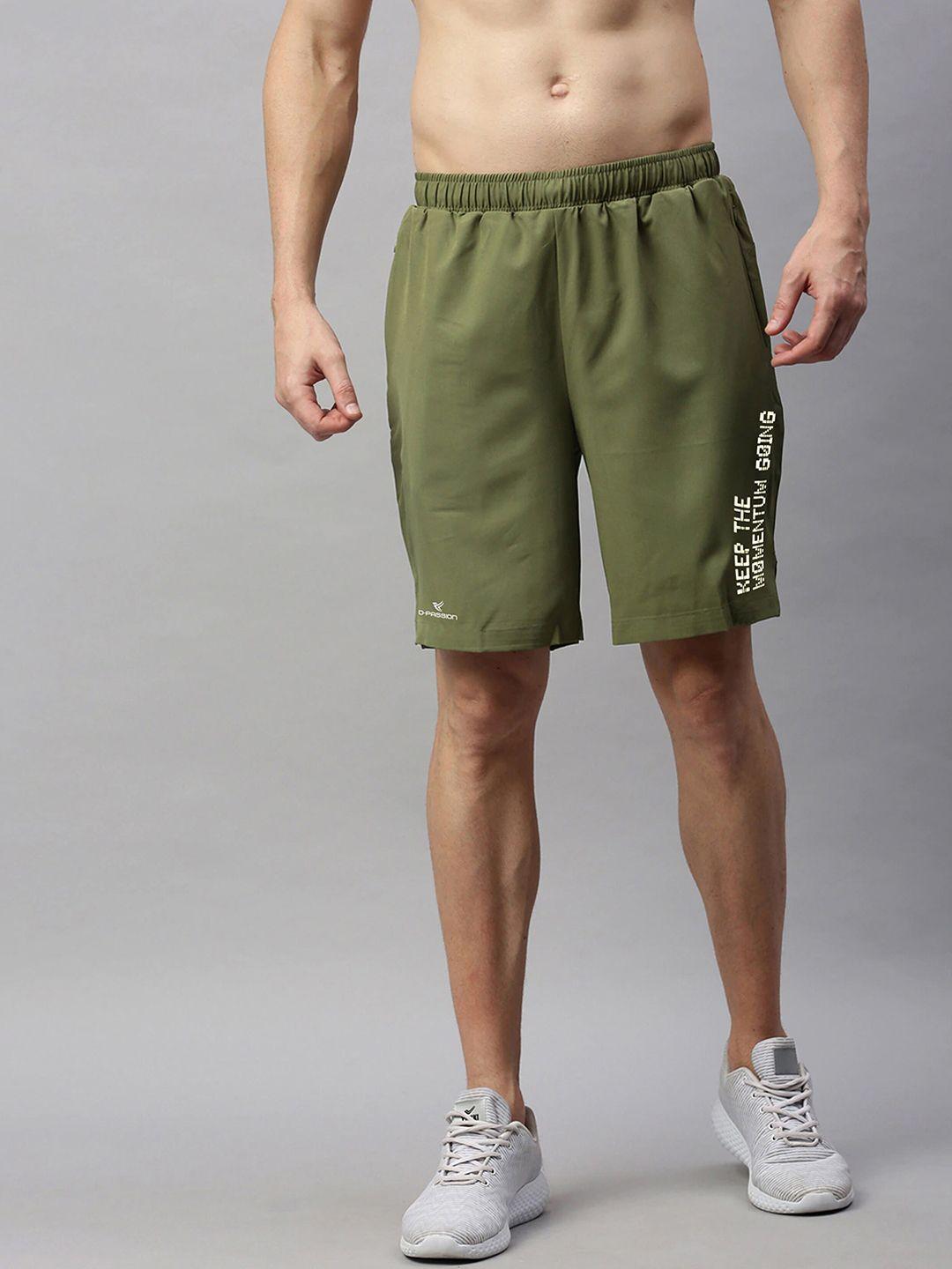 dpassion men olive green typography printed training or gym sports shorts