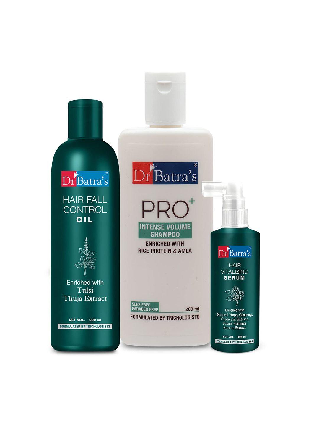 dr batras hair vitalizing serum 125ml + pro+ intense volume shampoo 200ml + hair oil 200ml