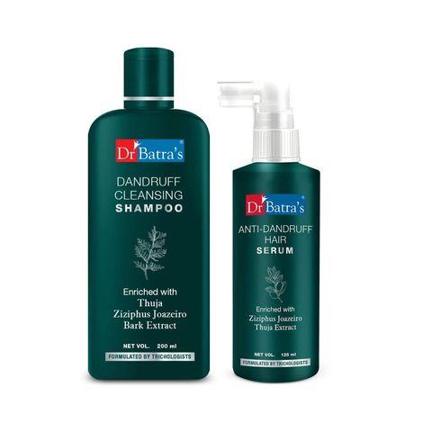 dr batra's dandruff cleansing shampoo 200 ml and anti dandruff hair serum 125 ml (pack of 2 men and women)