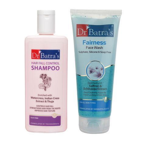 dr batra's hairfall control shampoo- 200ml  and fairness face wash 200 gm (pack of 2 men and women)