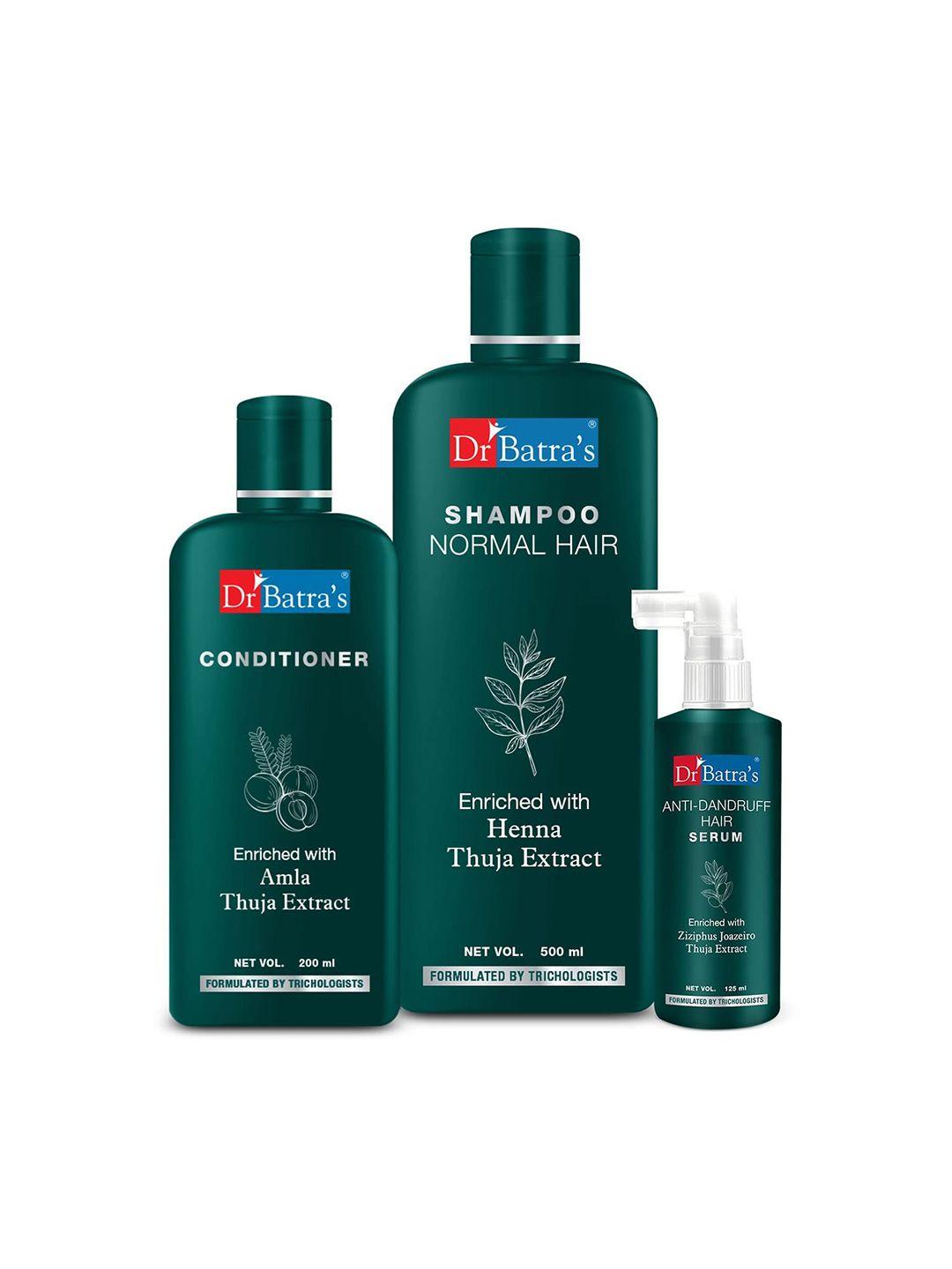 dr. batras anti dandruff hair serum 125ml + conditioner 200ml & normal hair shampoo 500ml