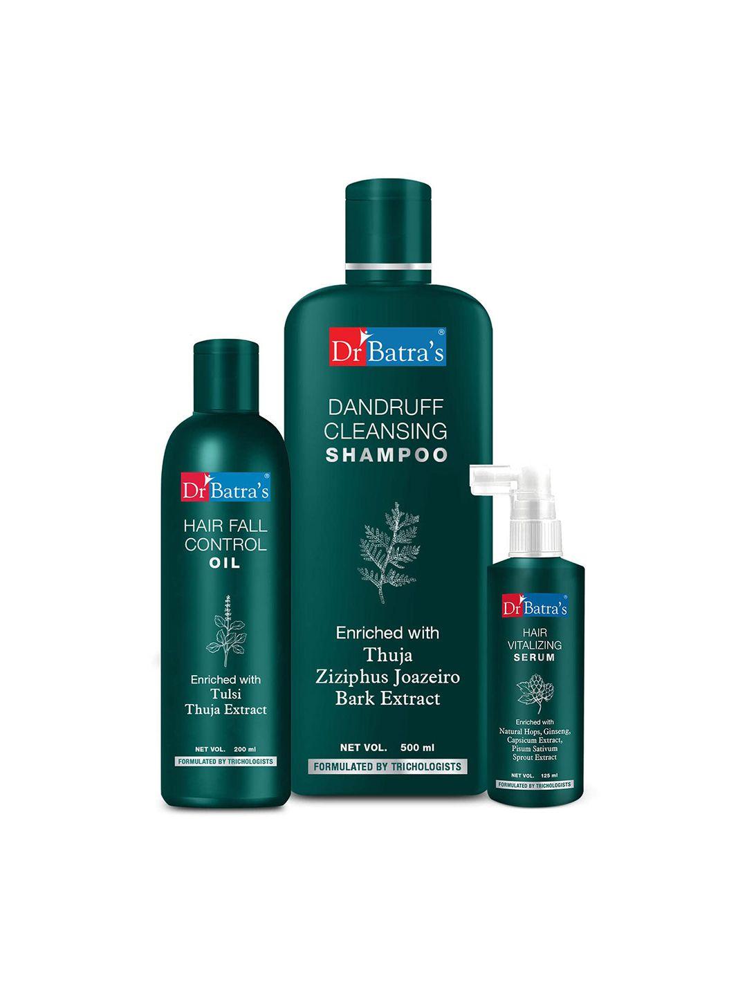 dr. batras hair vitalizing serum 125ml + dandruff cleansing shampoo 500ml + hair oil 200ml