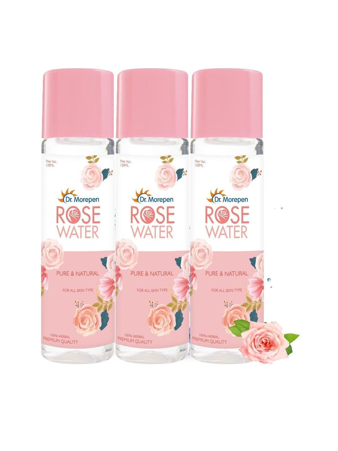 dr. morepen set of 3 pure & natural rose water face toner for all skin types - 120 ml each