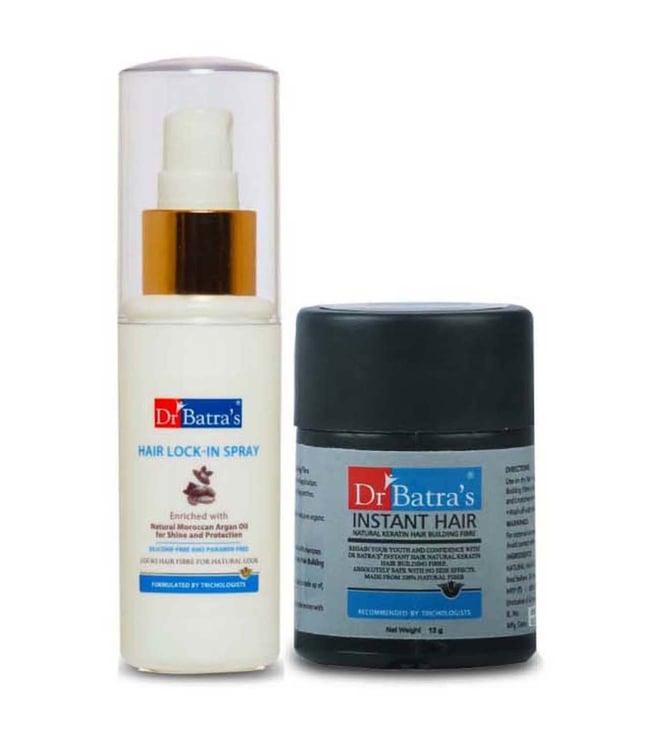 dr. batra's natural keratin hair building fibre dark brown & pro+ lock-in spray combo