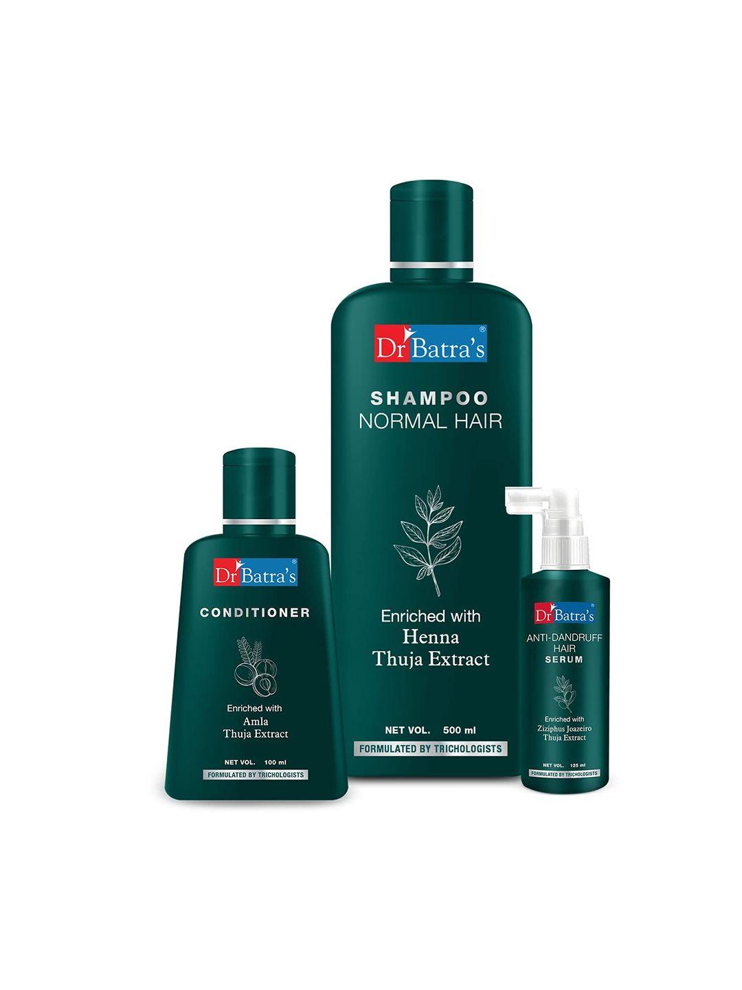 dr. batras anti dandruff hair serum 125ml + conditioner 100ml + normal hair shampoo 500ml