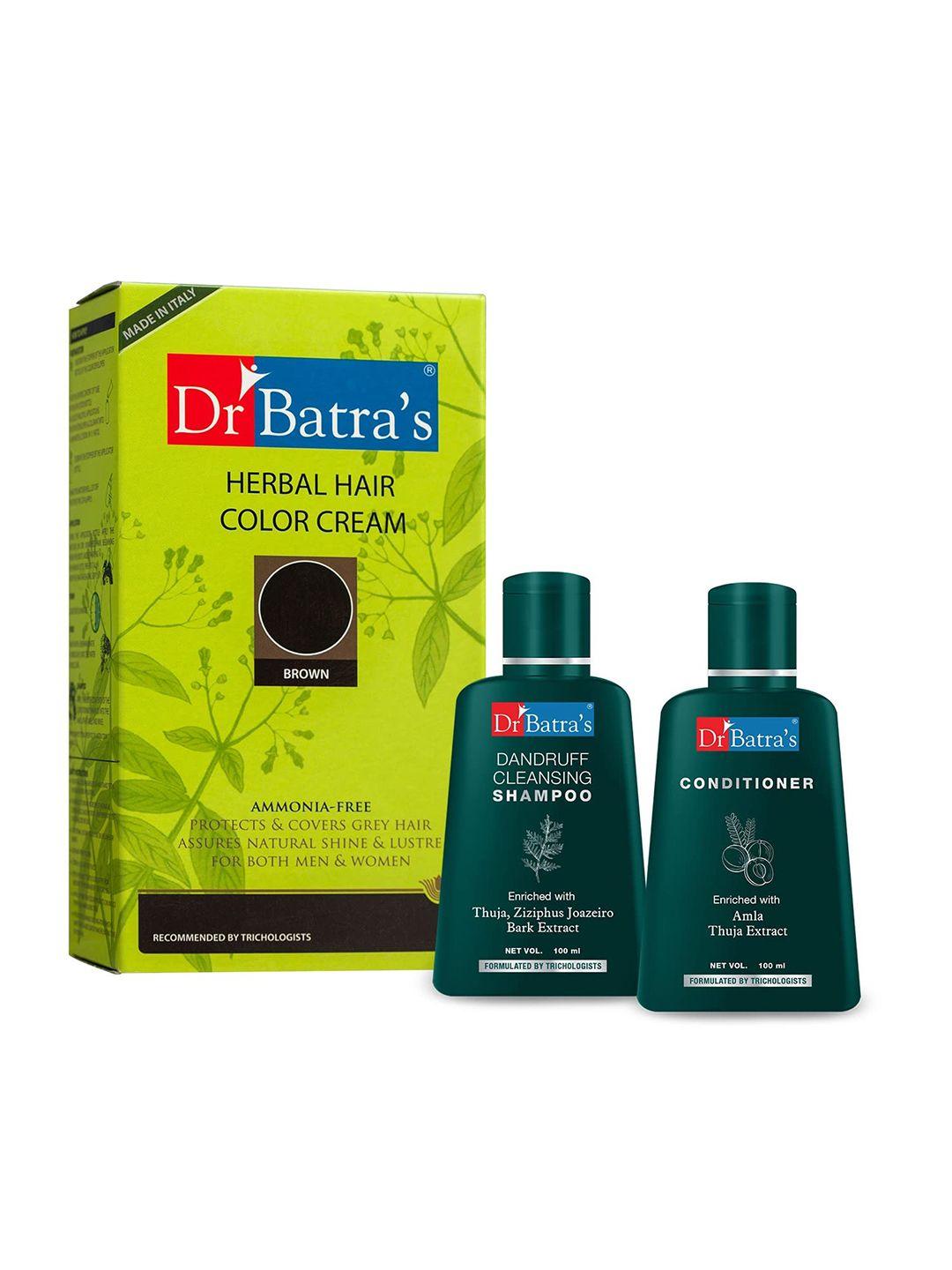 dr. batras herbal hair color cream- brown + dandruff cleansing shampoo + conditioner