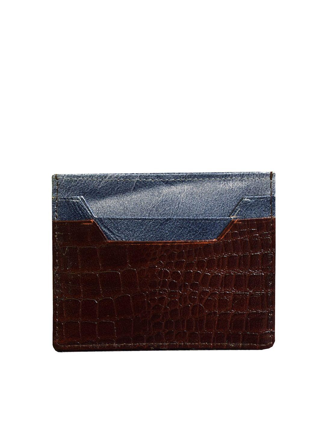 dr. henry unisex brown & blue genuine leather textured card holder