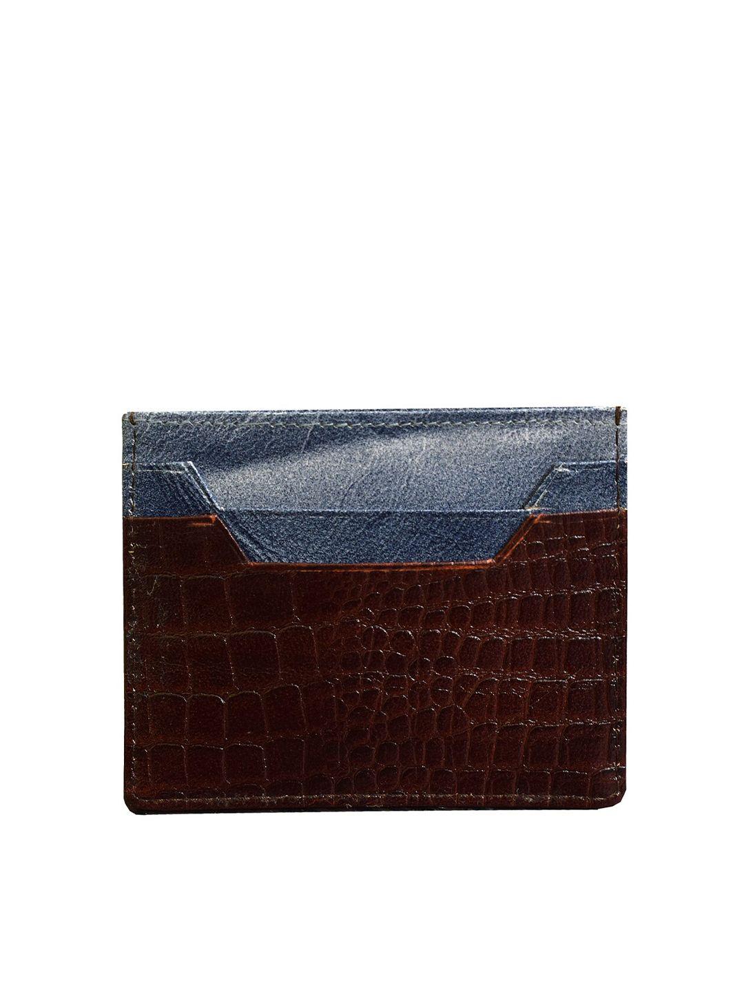 dr. henry unisex brown & blue textured leather card holder