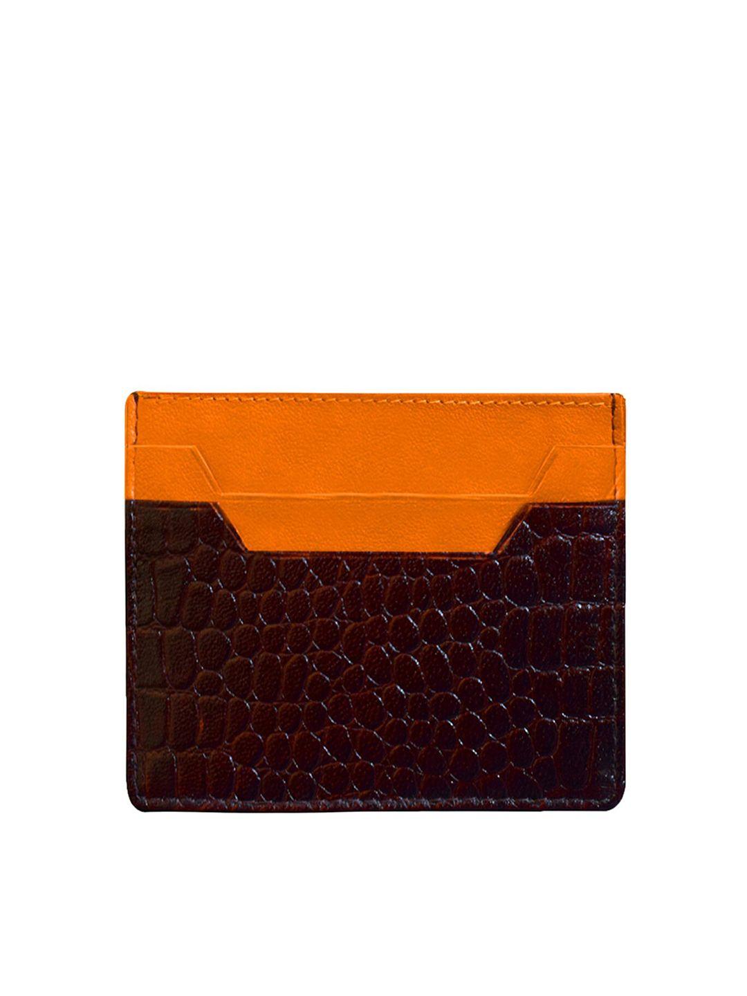 dr. henry unisex brown & orange textured genuine leather card holder