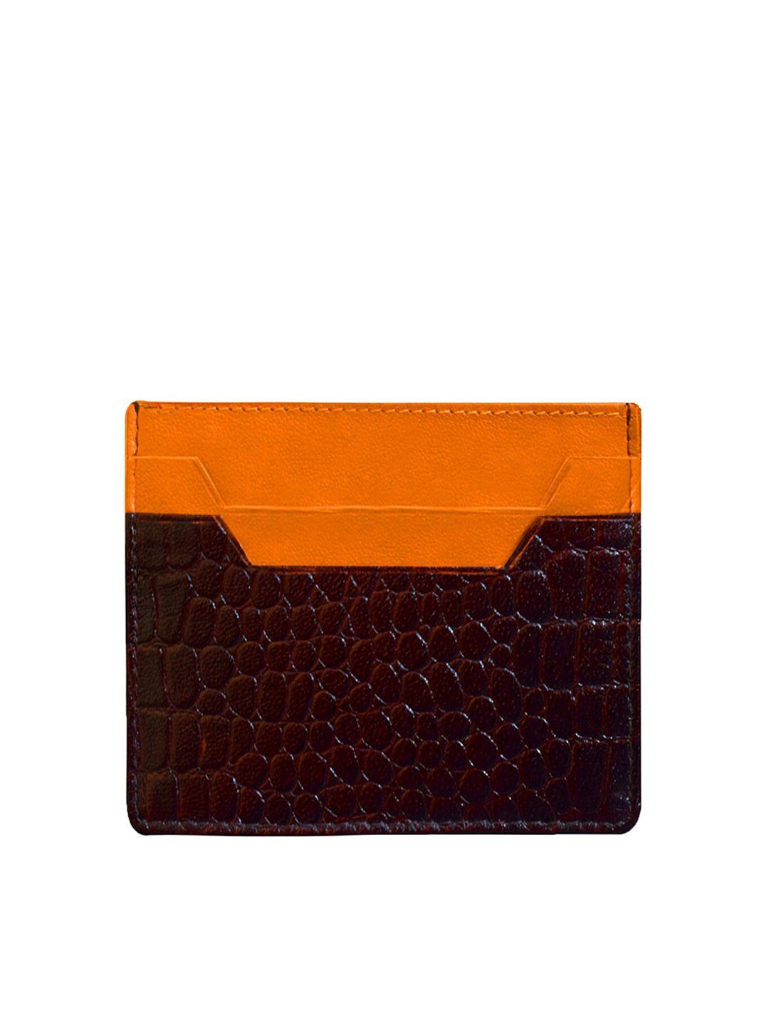 dr. henry unisex brown & orange textured genuine leather card holder