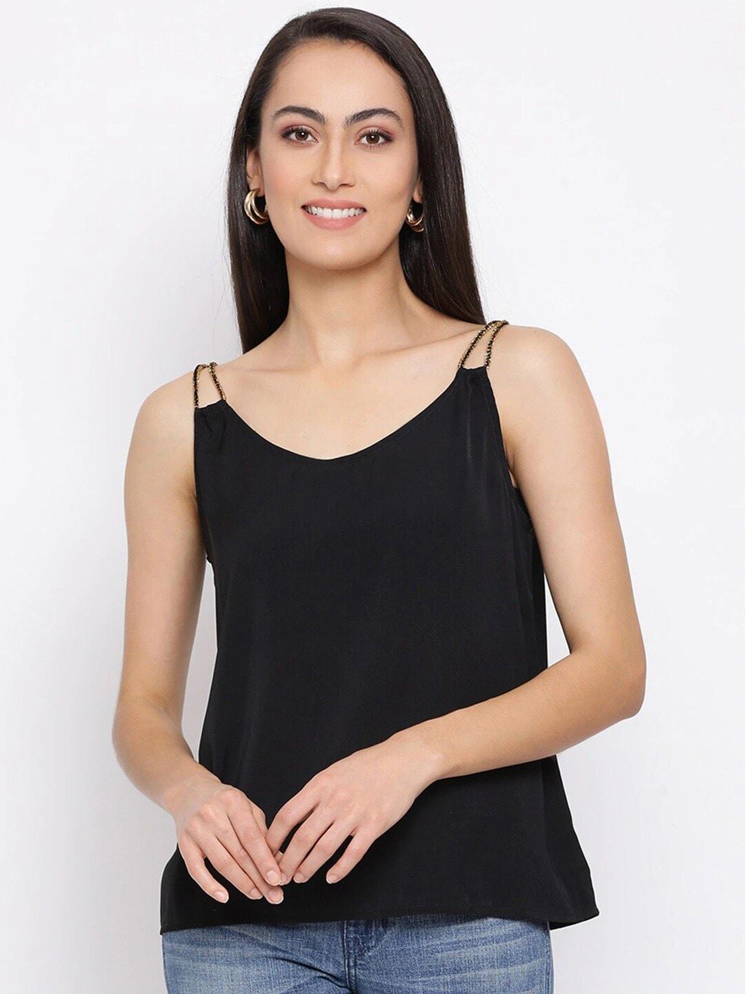 draax fashions black solid shoulder straps top
