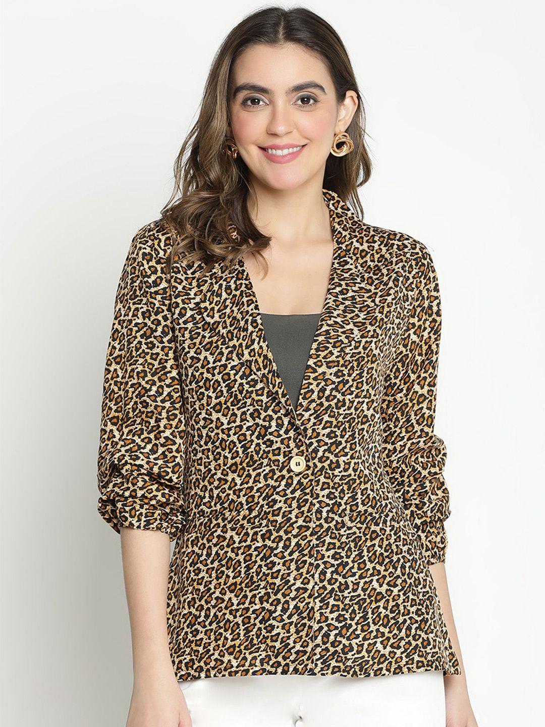 draax fashions animal printed shirt collar puff sleeve shirt style top