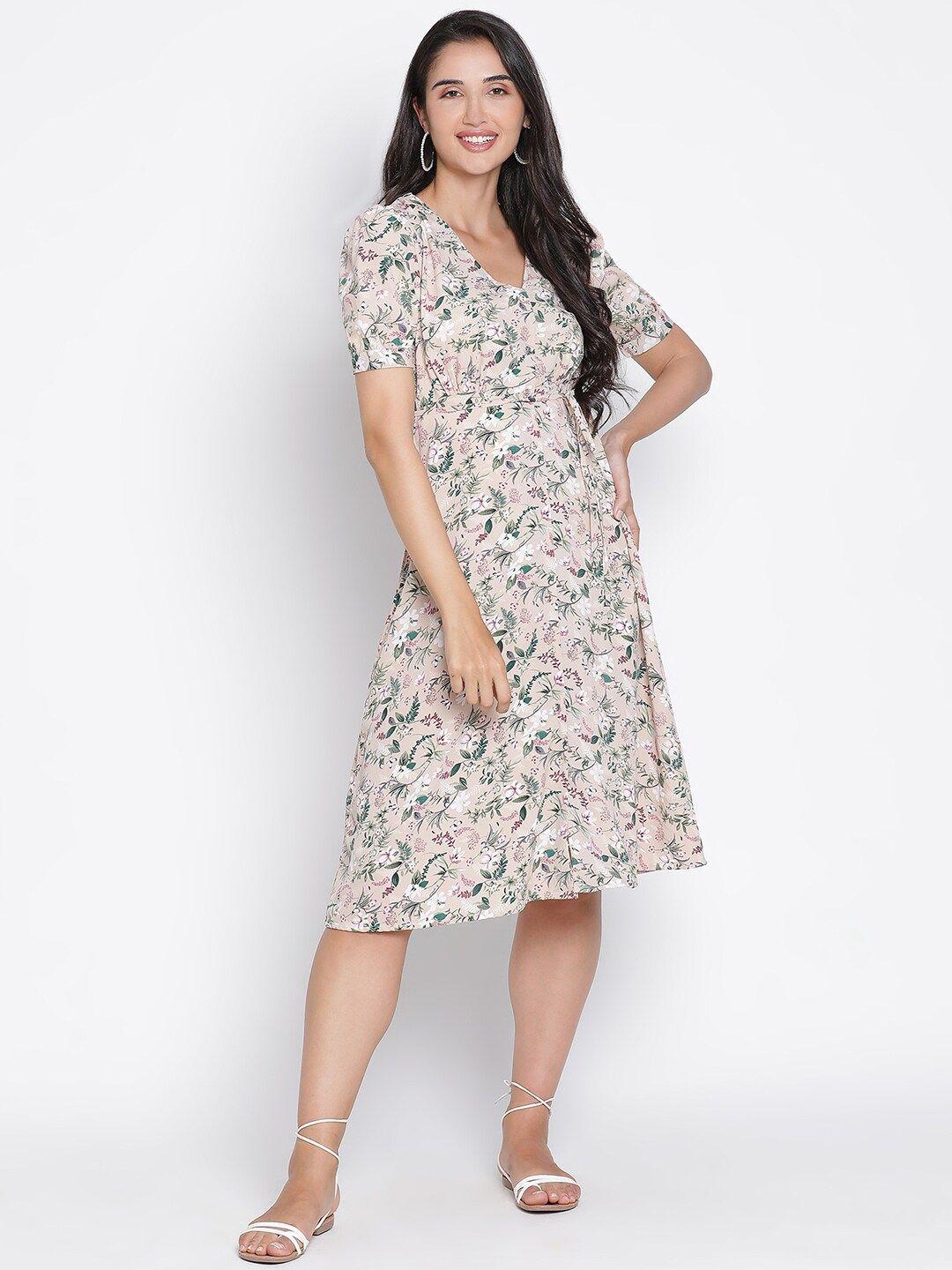 draax fashions floral printed fit & flare midi dress