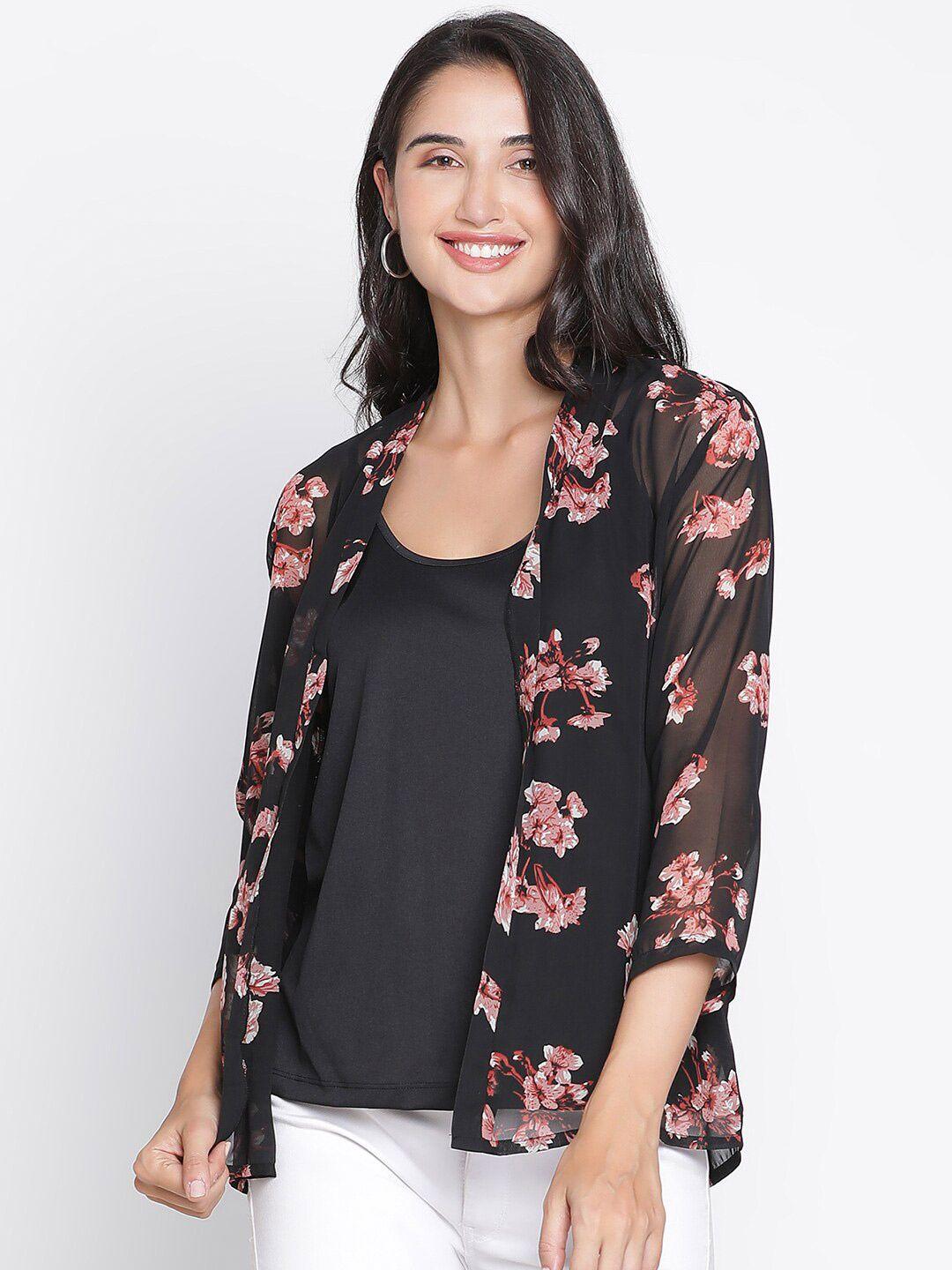 draax fashions floral printed open front shrug