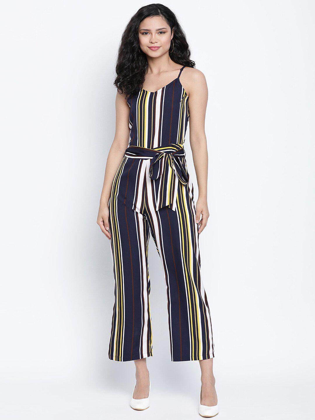 draax fashions navy blue & white striped culotte jumpsuit