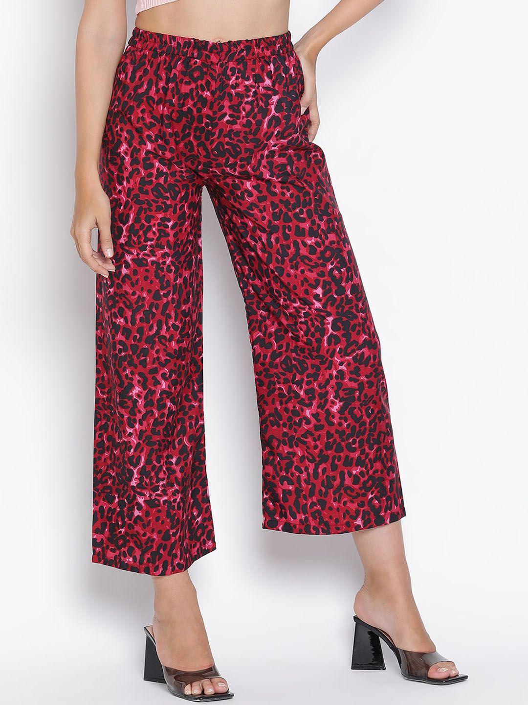 draax fashions women animal printed relaxed flared trousers