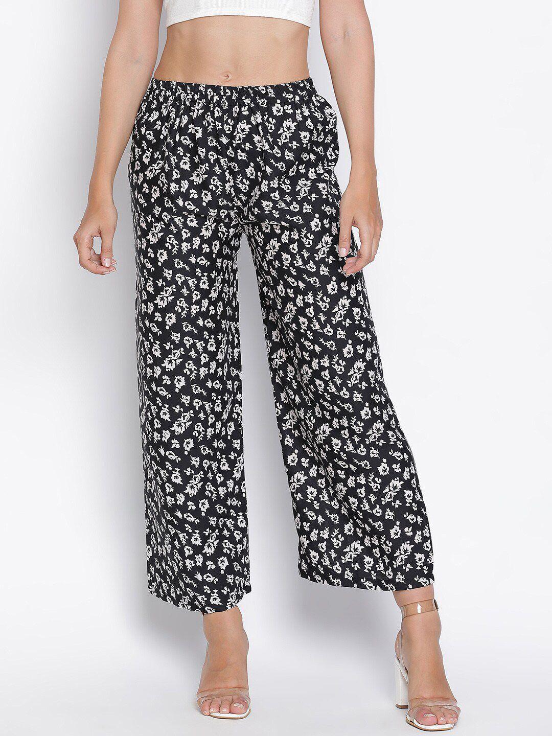 draax fashions women floral printed relaxed flared trousers