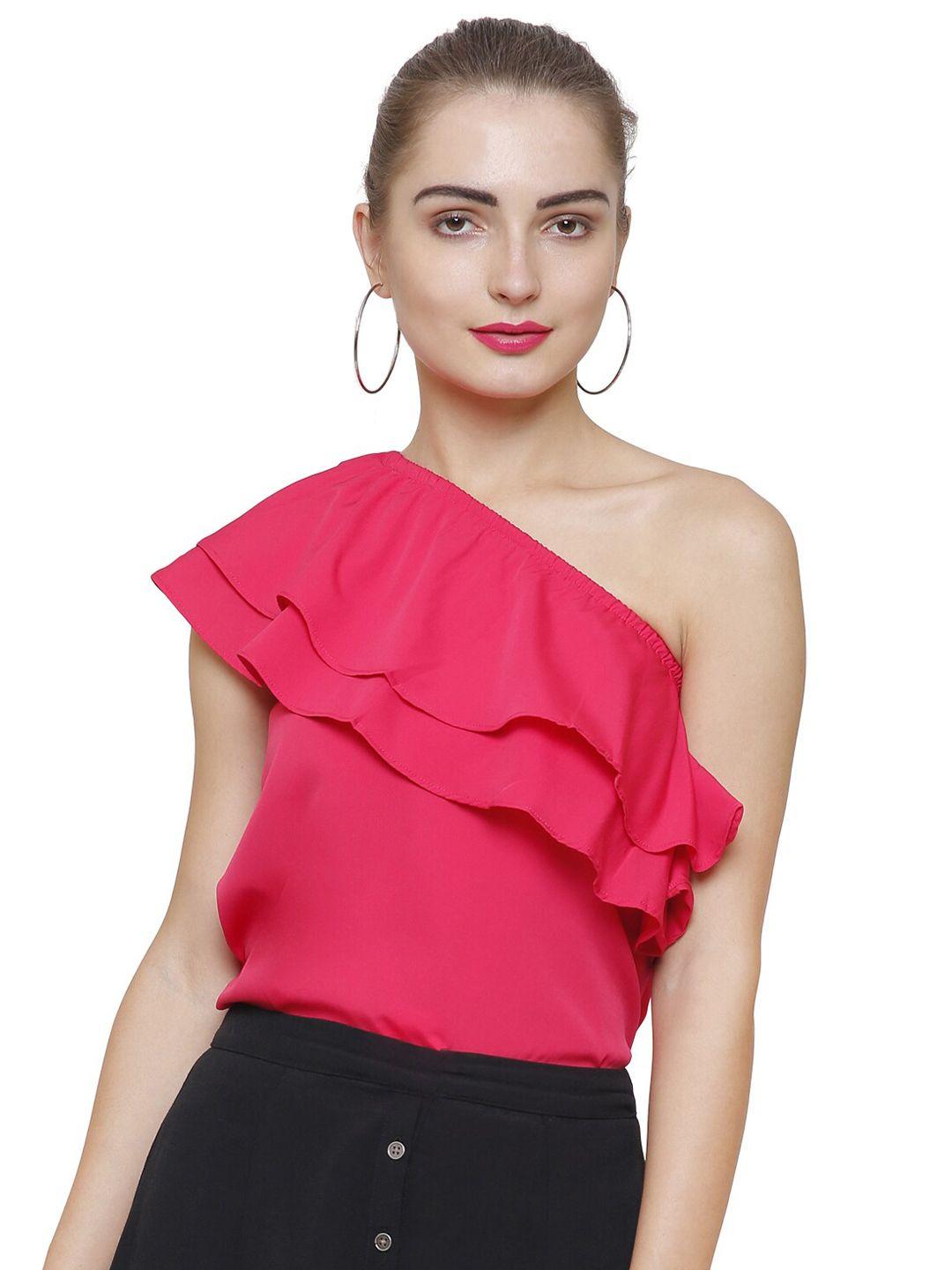 dracht pink one shoulder crepe top