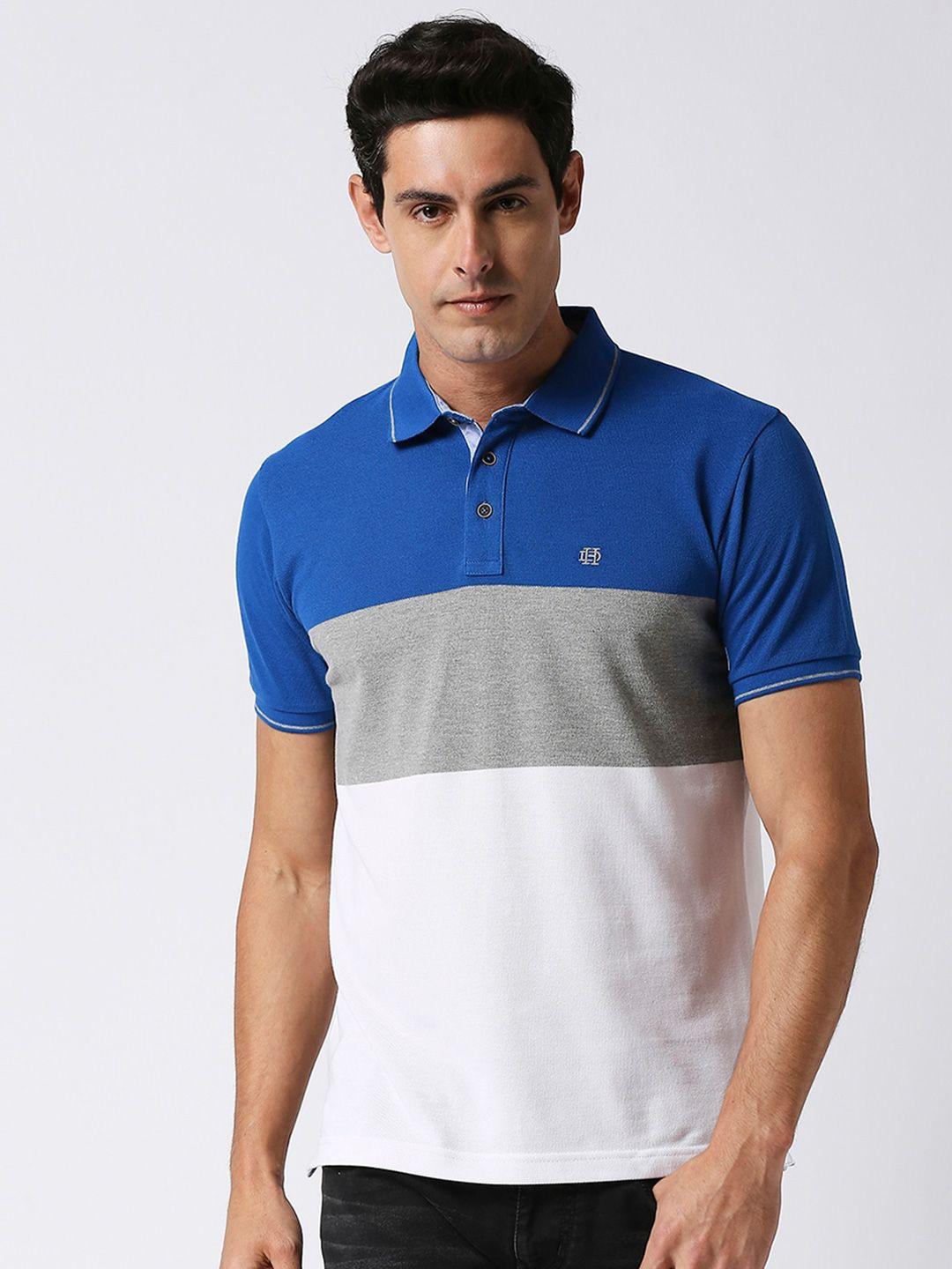 dragon hill colourblocked short sleeves polo collar slim fit cotton t-shirt