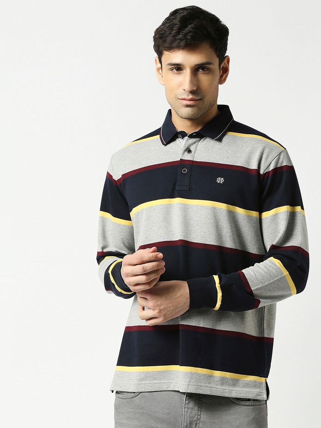 dragon hill polo collar striped slim fit cotton t-shirt