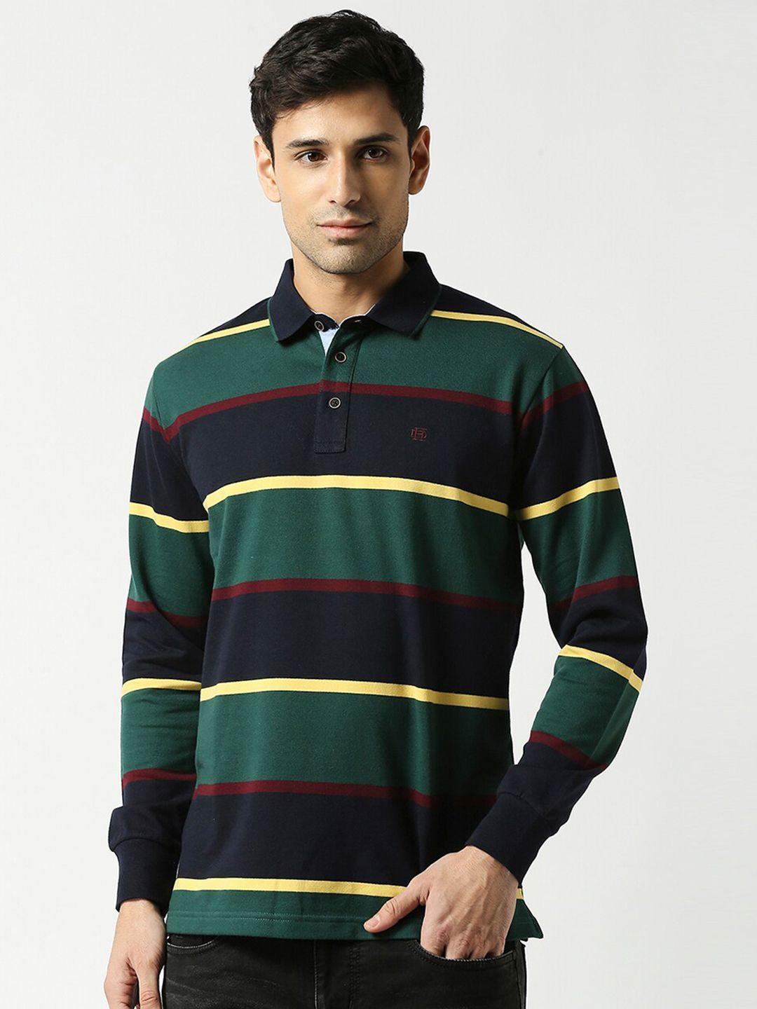 dragon hill striped polo collar long sleeves slim fit cotton t-shirt