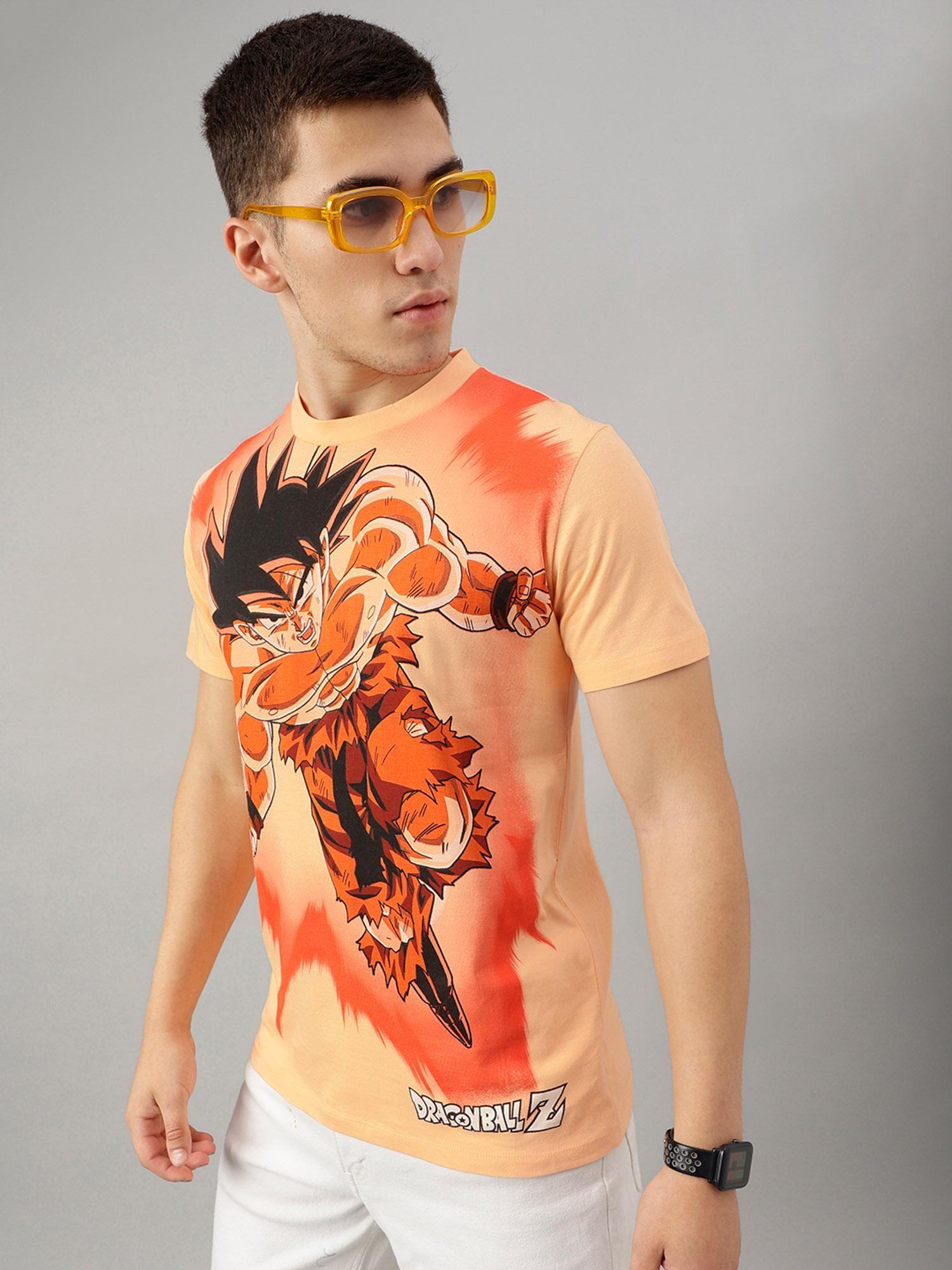 dragon ball z graphic regular fit peach cotton men t-shirt